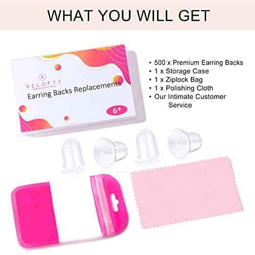 Earring Backs For Studs (500 Pcs), Kelofty Upgrade Clear Rubber Silicone Or Plastic Earring Backs Replacements For Sensitive Droopy Ears, Pierced Earring Backings Stoppers For Studs And Hook Earrings #TOP6
