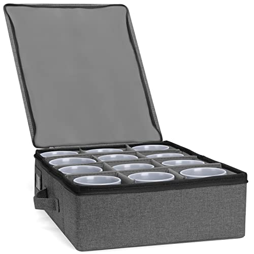 Puricon Cup Mug Storage Box Organizer Case, Holds 12 Coffee Mugs Tea Cups Set -Grey
