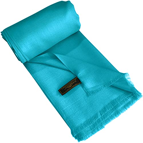 CJ Apparel Turquoise Solid Color Fringe Design Nepalese Shawl Seconds Scarf Wrap Stole Throw Head Wrap Pashmina Hand Made in Nepal New3