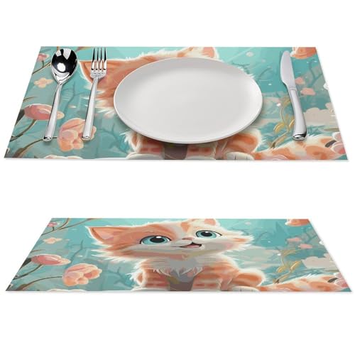 Set de table lavable antiderapant PVC motif chat mignon x4