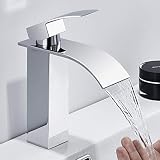 WOOHSE Wasserfall Wasserhahn Bad, Waschtischarmatur für Bad Waschbeckenarmatur, Kalt + Warmwasser Mischbatterie Einhebelmischer waschbecken, Armatur badezimmer, Chrom