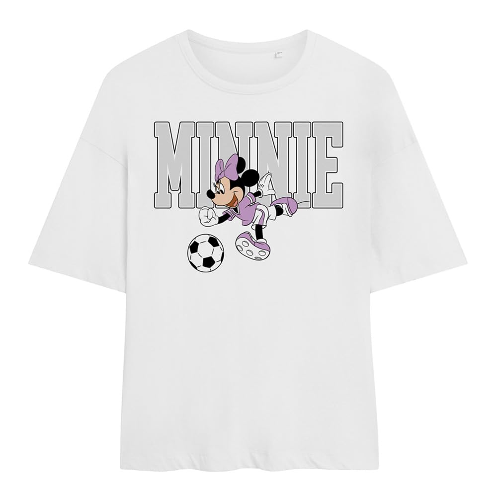 Disney Minnie Mouse Football Kick Ladies Oversized T Shirt, White, Small