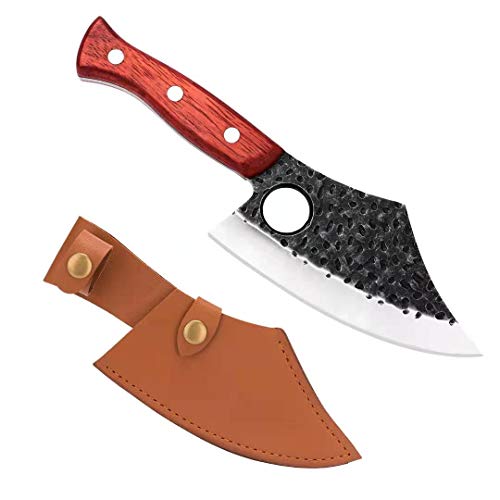 Butcher Knife Hand Forged Boning Knives with Sheath High Carbon Steel Meat Cleaver Knives Fillet Kitchen Chef Knife Viking Knive for Home Camping BBQ Deboning