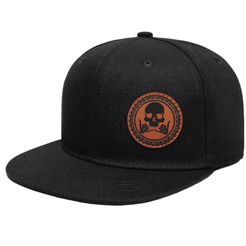 Image of Flat Brim Hats for Men - Gothic Style Skull Hat Leather Pattern - Hip-Hop Snapback Hat Skeleton Hats for Men