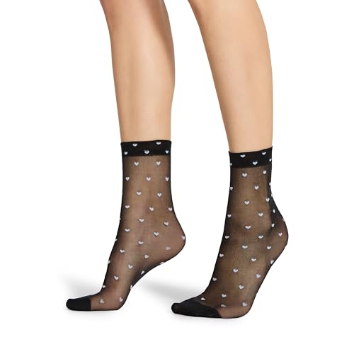 STEVE MADDEN Womens 2Pk Ditsy Heart Tulle Crew, Black/White, 9-11