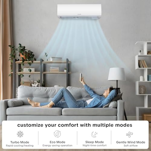 Image of SereneLife 9,000 BTU Mini Split AC /Heating System 115V - Mini Split Air Conditioner with Heat Pump, WiFi, Fast Cooling & Heating for Home /Bedroom /Office - Up to 450 Sq Ft