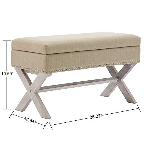 chairus Fabric Upholstered Storage Entryway Bench, 36 inch Bedroom Bench Seat with X-Shaped Wood Legs for Living Room, Foyer or Hallway - Beige