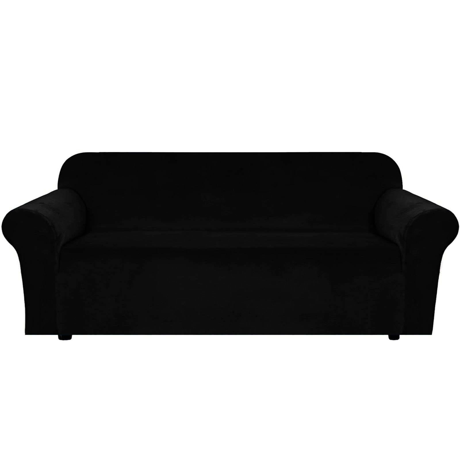 ZRCYXDW Funda Elástica para Sofá, Terciopelo Funda Sofa para 3 Plazas Suave Fundas Sofas Ajustables con Fondo Elástico Protector para Sofás Lavable para Sala De Estar-Negro-3 Plazas