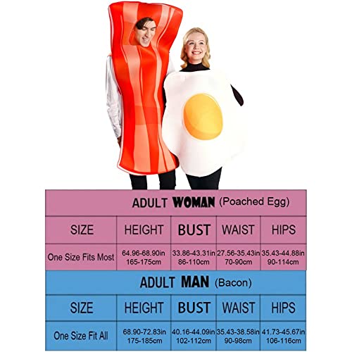 Costume per Coppie di Adulti, Costume Uova E Pancetta, Vestito Festa per Cosplay di Halloween, Abiti Divertenti per Cibo, Amante, Unisex, per Colazione, per Adulti