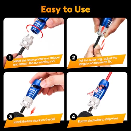Image of HARDELL Wire Stripper for Drill, 6-14 AWG Wire Stripper Tool, 1 /4 Hex Shank Wire Twister Tool for Drill, Wire Stripping Twisting Connector for Electrician, with 25pcs Wire Nuts & Replacement Blades