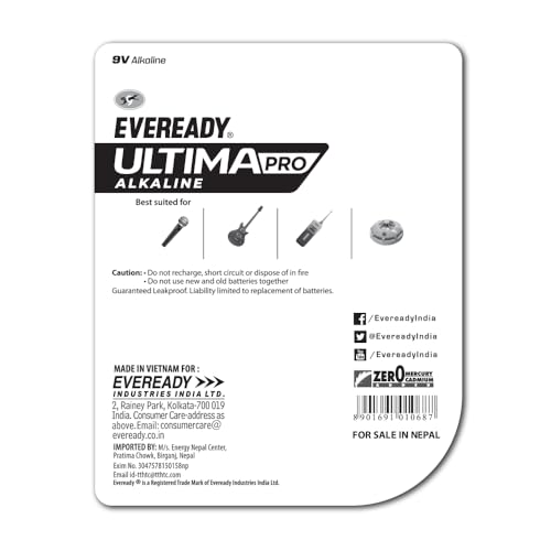 Image of Eveready ALK 9V Ultima Battery (Pack of 12 Strip)
