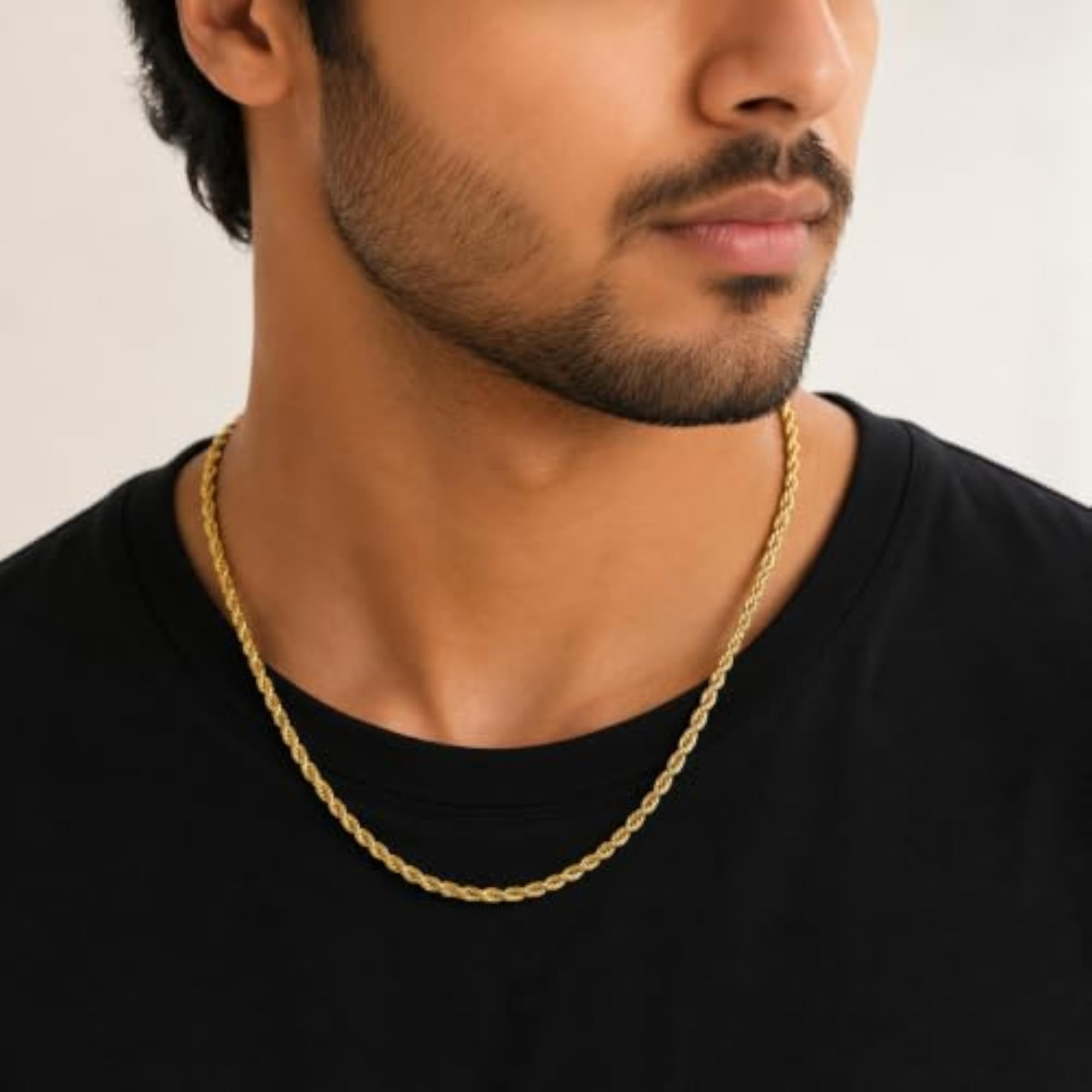 Gold Stainless Steel Rope Chain Necklace for Men