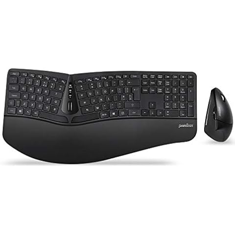 Perixx Periduo-605, Wireless Ergonomic Split Keyboard and Vertical Mouse Combo, Adjustable Palm Rest and Membrane Low Profile Keys, UK QWERTY Cover