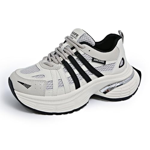 Chunky Sneakers for Women, Womens Fashion Sneakers, Lightweight Leather Sneakers for Women, Comfortable Casual Lace-Up Breathable Dad Shoes