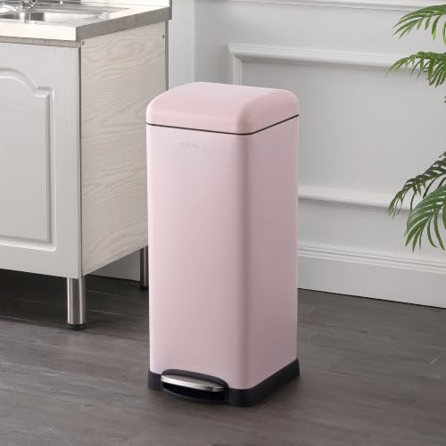 Image of happimess Betty 8 Gal Step Trash Can Soft-Close Lid, Blush Pink | Removable Liner, Semi-Rectangular, Steel Pedal, Iron Powder Coated, 27 inch Height, Non-Skid Base
