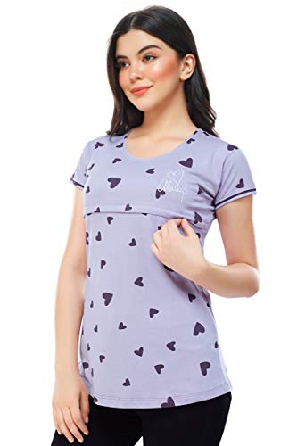 Image of ZEYO Women's Regular Fit Cotton Maternity Heart Printed Feeding Top 5345