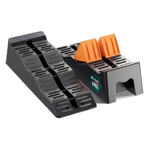 VOUNOT Levelling Ramps 2 Pack Motorhome Levellers 5 Tonne Capacity Caravan Ramps 3 Step Height System with Integrated Non-Slip Wedges UV-Resistant Black