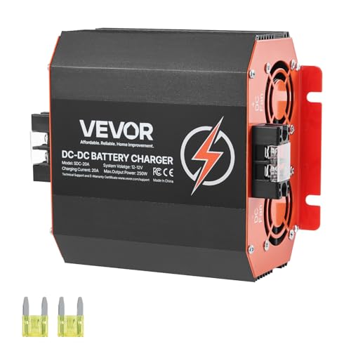 VEVOR Caricabatterie 12V 20A DC/DC, 250 W, Caricabatteria di Bordo per Batterie al Piombo, al Litio, AGM, GEL e Allagate, Ricarica Intelligente, per Camper, Veicoli Commerciali, Barche