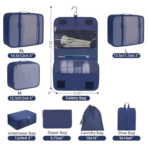 Image of Porslin 8-Set Packing Cubes for Travel Organiser Bags and Packing Bags for Travelling, Luggage Organiser Set with Mesh Travel Clothes Organizer Bag, Shoe Bag, Toiletry Pouch & Laundry Bag