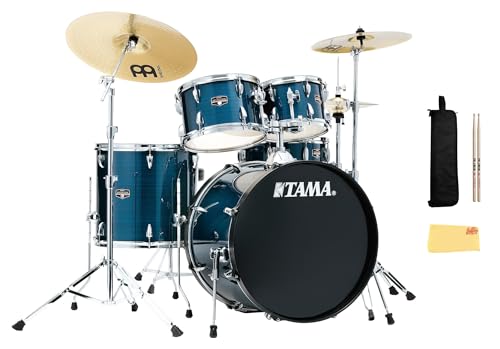 Tama IE52C Imperialstar 5-Piece Drum Kit - Hairline Blue Bundle with Drumsticks, Drumstick Bag and Austin Bazaar Polishing Cloth
