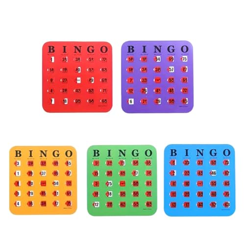 MotiveTech 5 Cartones de Bingo con Ventana Corrediza, Fáciles de Leer, con Letra Grande, para Grupos de Mayores.