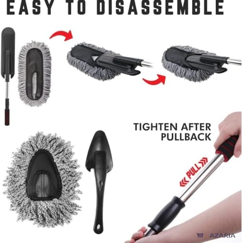 Azaria 5 PCS Microfiber Car Duster Kit - Interior & Exterior Car Cleaning Detailing Tool Scratch & Lint Free, Pollen Removing Extendable Long Handle Duster for Car & Motorcycle car Accessories (A1) (Image - 6)