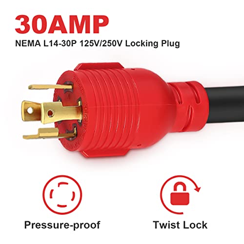 4 Prong To 30 Amp Rv Generator Adapter Cord With Grip Handle,L14-30P Twist Lock Male To Tt-30R Female,1Ft 10Awg Heavy Duty Stw For Generator To Rv Trailer Camper #TOP6