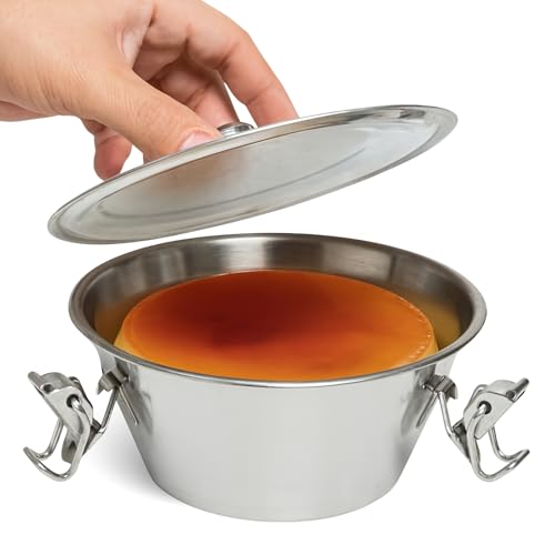 CHEFZOCO Flanero con Tapa y cierre, Flanera Individual, Apto para horno, Se utiliza para flanes, gelatinas, muffins o puddings o conservar alimentos, Acero Inoxidable, 22 cmn diametro x 10 cm altura