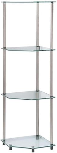 Convenience Concepts - Estante de esquina de vidrio de 4 niveles Go-Accsense, Acero, Vidrio transparente