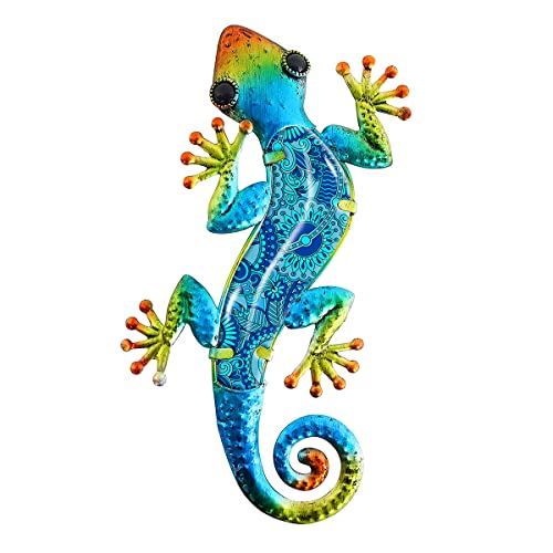 ROCKING GIFTS Adorno de Pared Lagarto, Multicolor, Metal, 28x15 cm, decoración terraza, Jardin
