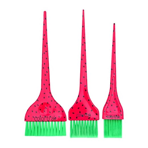 Colortrak Summer Treats Assorted Hair Color Brushes (3 Pack), Firm/Feather/Precision Bristles, Professional Coloring, 3 Sizes for Large Areas/Details/Highlights, Reusable, Easily Washable