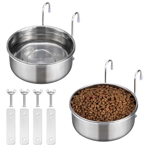 Navaris Ciotole per Gatti e Cani - 2x Ciotola per Acqua e Cibo Ø 14 x 5,5 cm - da Appendere in Acciaio - da Gabbia per Cuccioli Gatto e Cane - per Conigli Gattini e Cagnolini