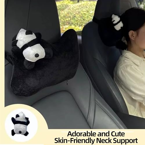 Image of Car Seat Pillow 2PCS Cute Panda Plush Car Headrest Pillow - Cartoon Comfortable Neck Support Cushions for All Seasons Suitable for Office Chairs, Computer Chairs