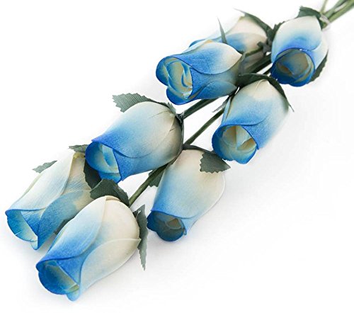 White Roses with Blue Tips Bunch of 8 Closed Bud Wooden Roses for Crafts Custom Bouquets and Other DIY Projects. Choose Form Over 60 Colors.
