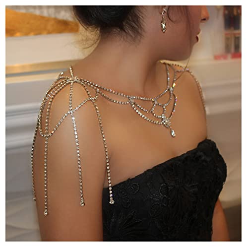Rhinestone Tassel Shoulder Chain Wedding Backdrop Chain Crystal Flower Shoulder Chain Necklace Bridal Rhinestone Multi Layered Shoulder Body Chain Jewelry For Women (Shoulder Chain-Silver) #TOP3