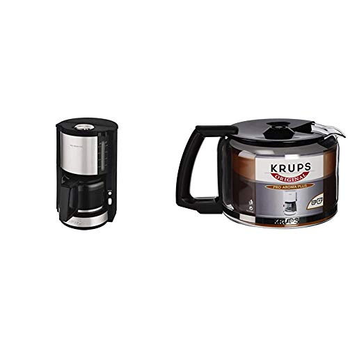 Krups KM321 Proaroma Plus Glas-Kaffeemaschine, 10 Tassen, 1100 W, modernes Design, schwarz mit Edelstahlapplikationen…