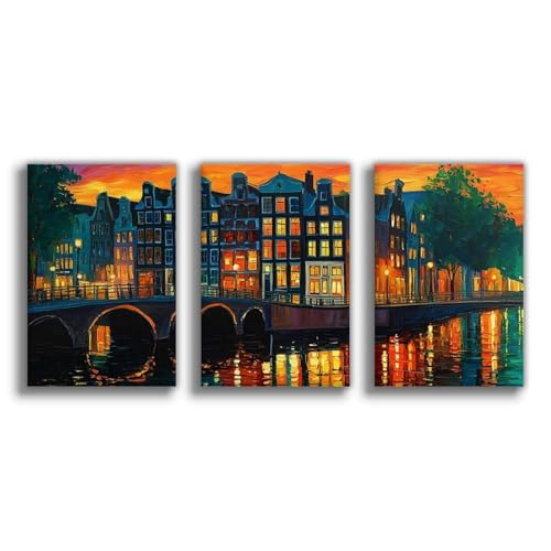 Toile de paysage de canal 50x75 cm pour habiller un mur vide de chambre ou salon
