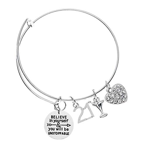 Infinity Collection 21st Birthday Gifts for Her, Women's 21st Believe In Yourself Birthday Charm Bracelet, Perfect 21st Birthday Gift Ideas