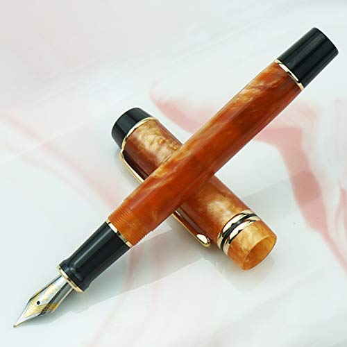 KAIGELU 316 Acrylic Celluloid Fountain Pen Medium Nib with Ink Converter  Orange Swirl