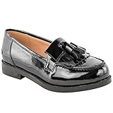 Mocasines planos para mujer, informales, con flecos, borlas, sin cordones, para oficina, trabajo, escuela, zapatos cómodos e inteligentes, zapatos EIDE de ancho extra, negro (black patent), 35 EU