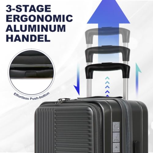Luggage Set 3 Pieces, 20", 24", 28" Carry-on Suitcases, Front Opening, TSA Lock, Aluminum Telescopic Handle, PC+ABS Hard Shell Suitcase, Gray3