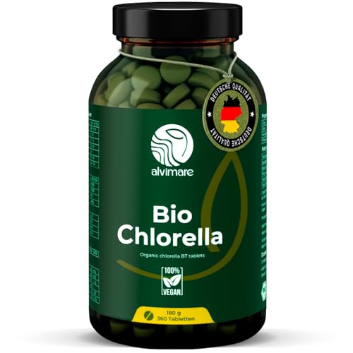 Alvimare Bio Chlorella Tabletten – 360 Stück (180g), 100% reines Chlorella Pulver aus kontrollierter Landwirtschaft, Bio-zertifiziert & laborgeprüft, hoher Chlorophyllgehalt, vegan & glutenfrei