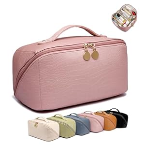 Large Capacity Travel Cosmetic Bag, Portable Leather Makeup Bags for Women, Travel Toiletry Bag Waterproof Leather Makeup Organizer Bag, Roomy Cosmetic Bag for Women and Girls