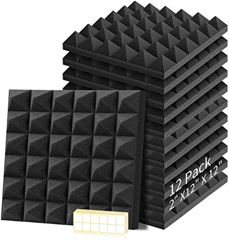 Lot de 12 Panneaux de Mousse Acoustique, Mousse Anti bruit Panneaux Acoustiques, ignifuges Autocollante, pour Podcasting, Studios d'enregistrement, Bureaux, adhésif double face, 30 x 30 x 5 cm