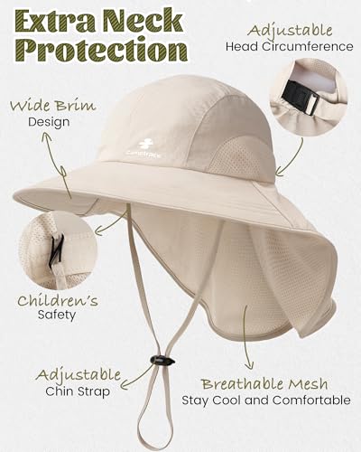 Image of camptrace Safari Kids Sun Hat Wide Brim Bucket Cap Toddler Fishing Hats Boy Girl