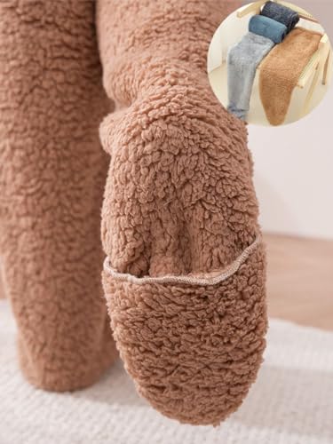 HYTENSUN Women's Fuzzy Thigh high Socks Over Knee High Plush Slipper Winter Indoor Sleeping Fluffy Long Leg Warmers4