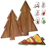 Fyctio Christmas Charcuterie Board, Acaia Wooden Cutting Boards for Kitchen Decor, 2 Pack Christmas Tree Platters for Cheese Snacks Fruit Dessert Candy, Holiday Decorative Serving Tray with Gift Box