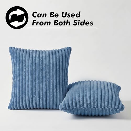 Image of Yellow Weaves Pencil-Stripe Fur Cushion Covers | Soft Polyester | Decorative Sofa & Throw Pillow Covers | 16x16 Inches, Pack of 3 (Sky Blue)