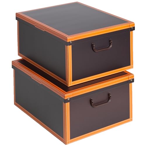 2er-Set Aufbewahrungsboxen mit Deckel für Kleidung und Wäsche, Leder Gross Karton Kleiderschrankboxen, saisonaler Wechsel, Ideal für Vakuumbeutel oder Geschenkboxen 50x40x25 cm