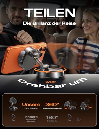 MAGIC JOHN für Auto-Smartphone-Halterung, Doppel sicherheitsklem mvorrichtung, Vakuum Saugnapf, 2500gf Magnetic, 360° Verstellbarer, für Verschiedene Szenarien